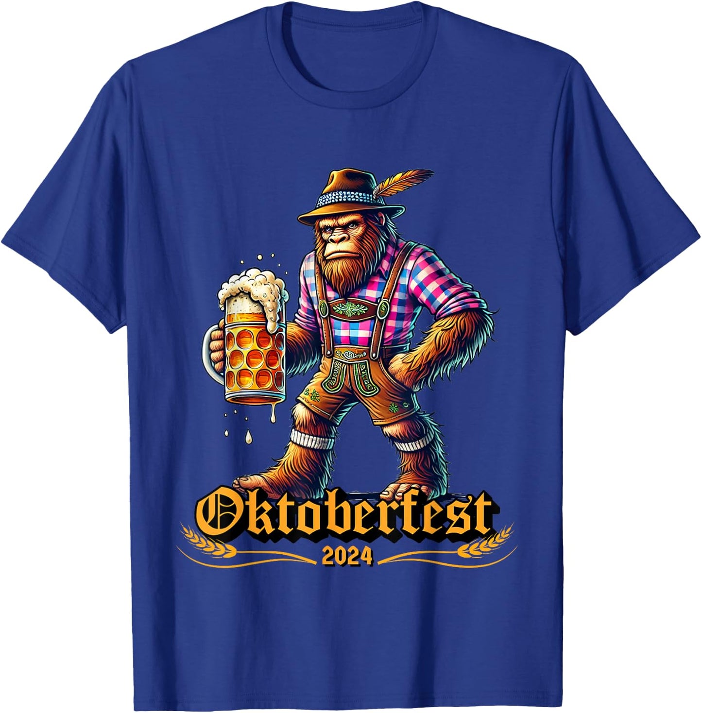 German Bigfoot Sasquatch Lederhose Funny Oktoberfest 2024 T-Shirt - T-Shirt | Royal