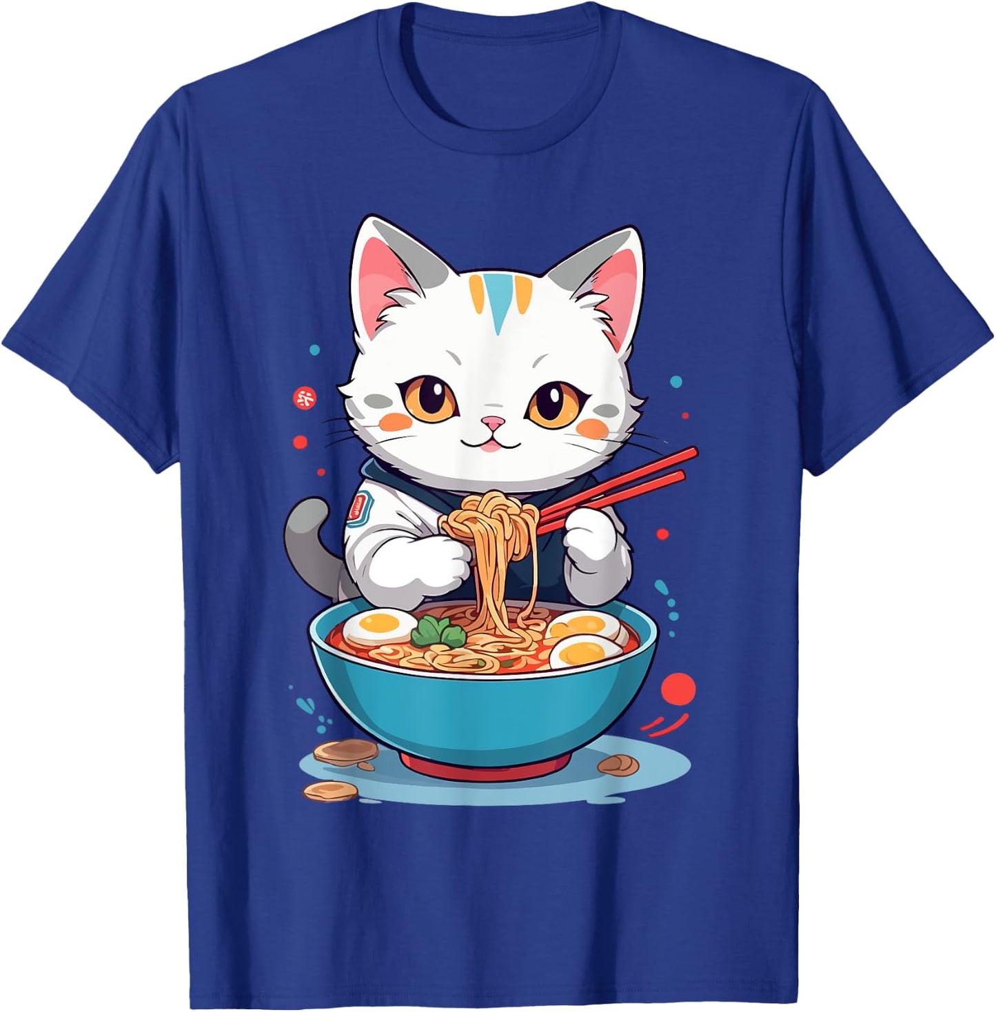 Cat Savoring Ramen Funny Pet Animals and Food Lover Design T-Shirt - T-Shirt | Royal