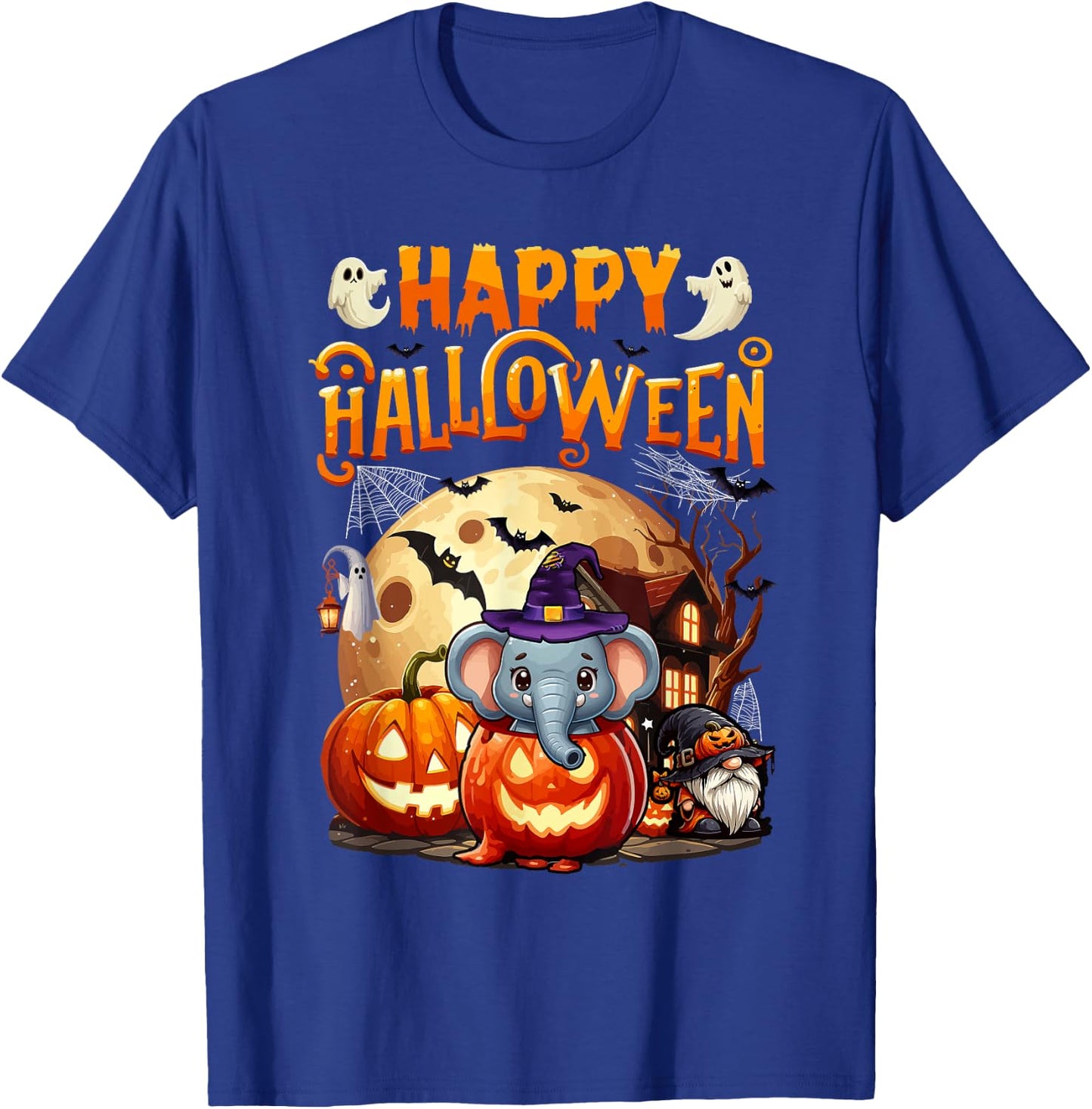 Happy Halloween Elephant Cosplay Witch In Carved Pumpkin T-Shirt - T-Shirt | Royal