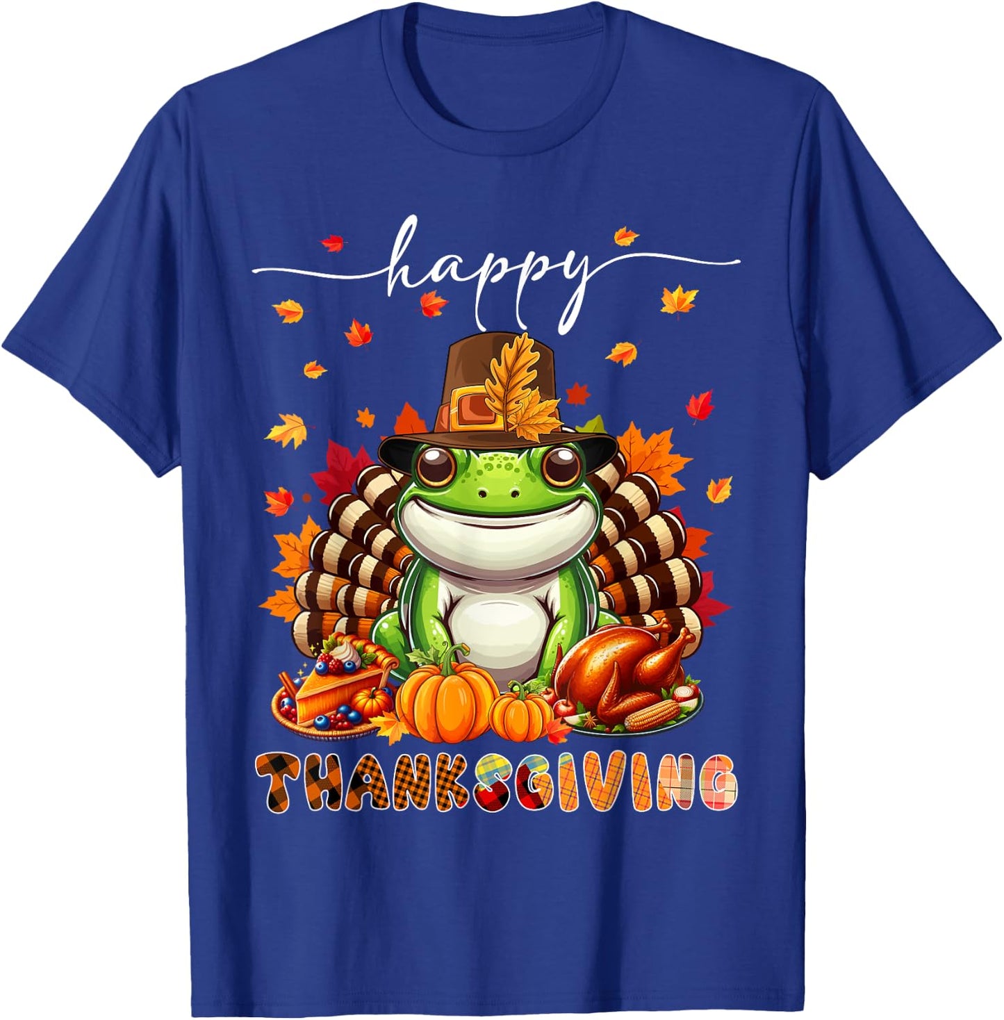 Happy Thanksgiving Frog Costume Turkey Fall Leaves Food T-Shirt - T-Shirt | Royal