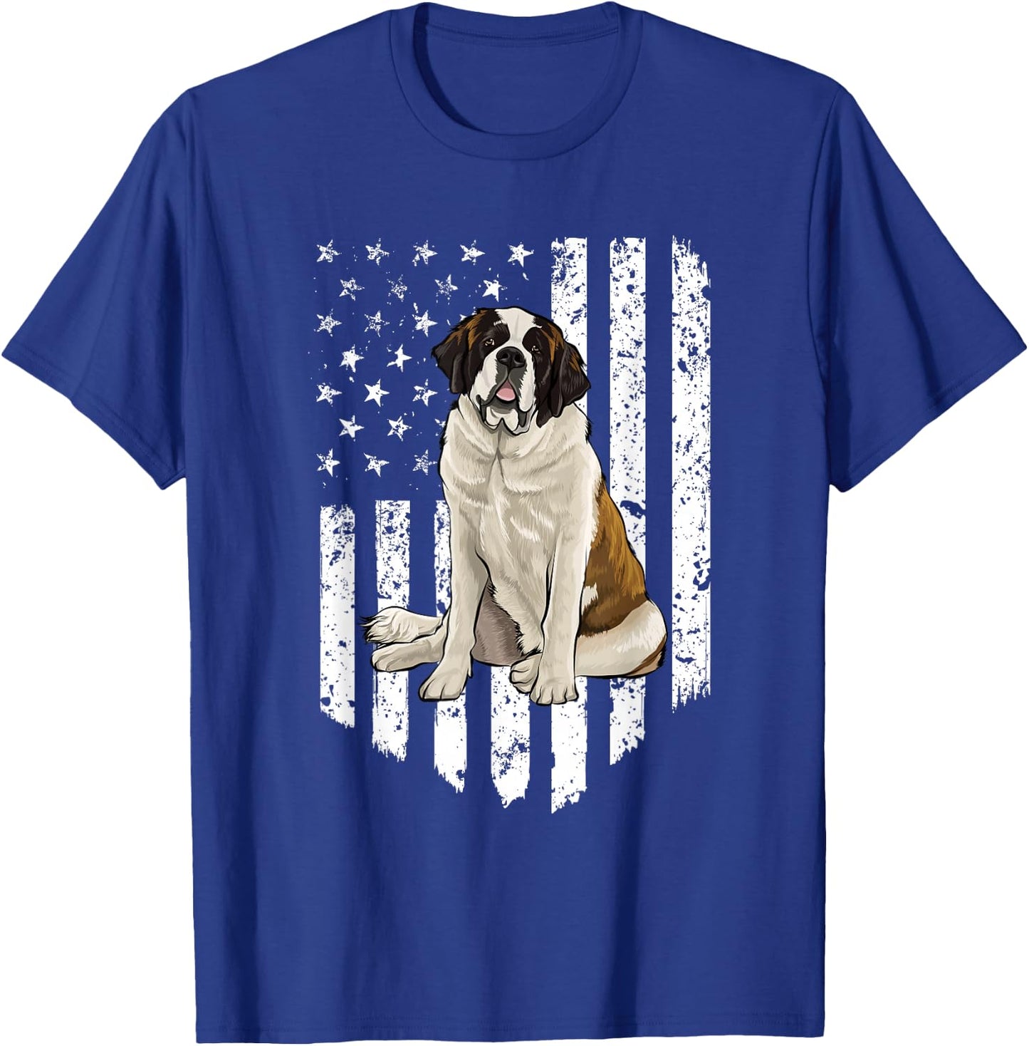 Black White American Flag St. Bernard 4th Of July USA T-Shirt - T-Shirt | Royal