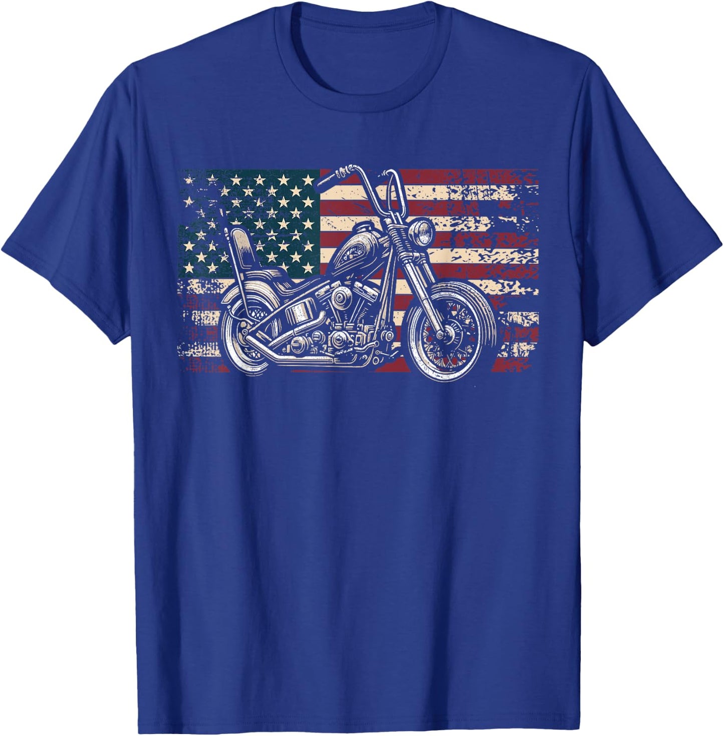 Old Motorcycle American Flag Patriotic Biker USA Flag T-Shirt - T-Shirt | Royal