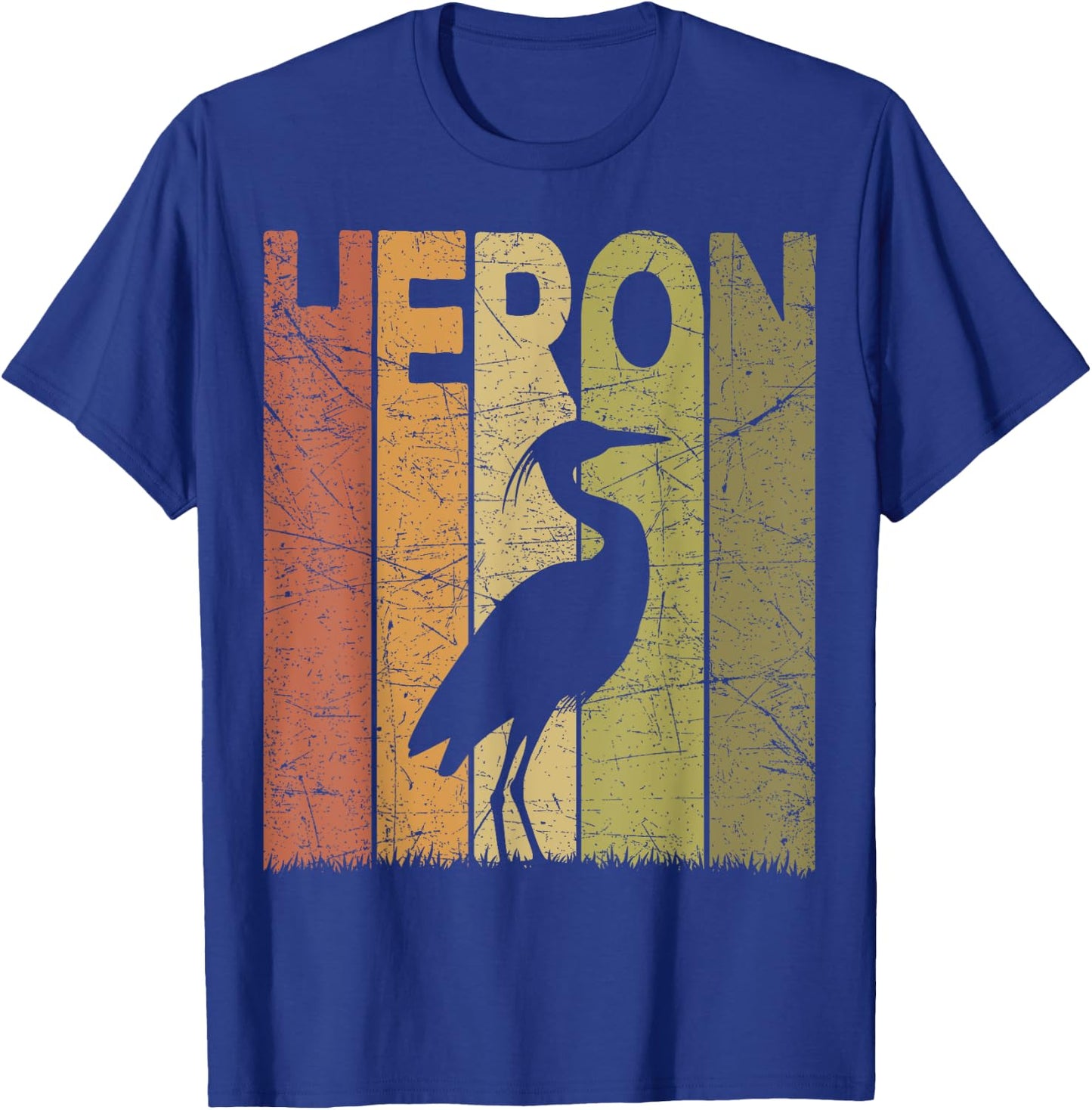 Heron Vintage Birdwatching Heron Retro Ornithology Birding T-Shirt - T-Shirt | Royal