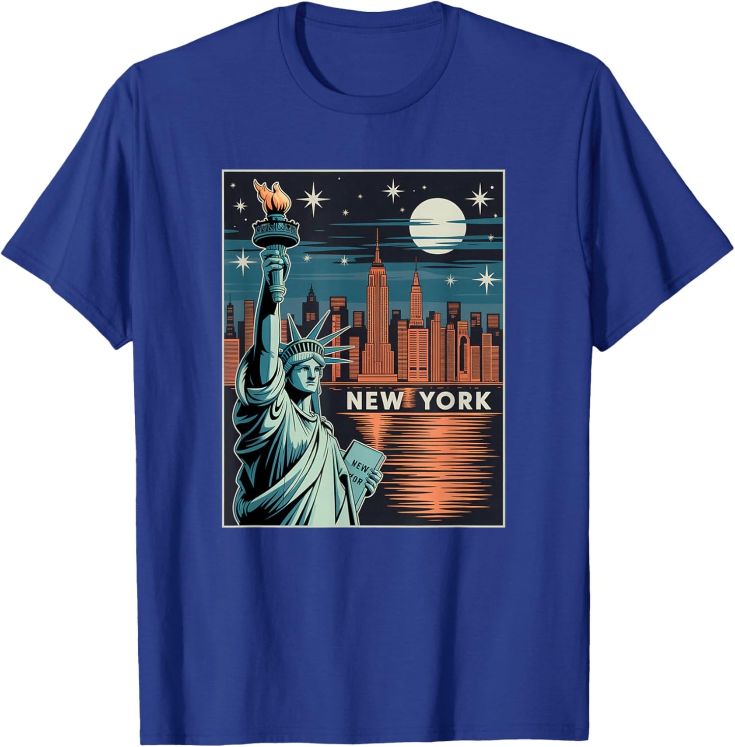 New York Skyline Reflection Liberty Poster-Style Illustratio T-Shirt - T-Shirt | Royal
