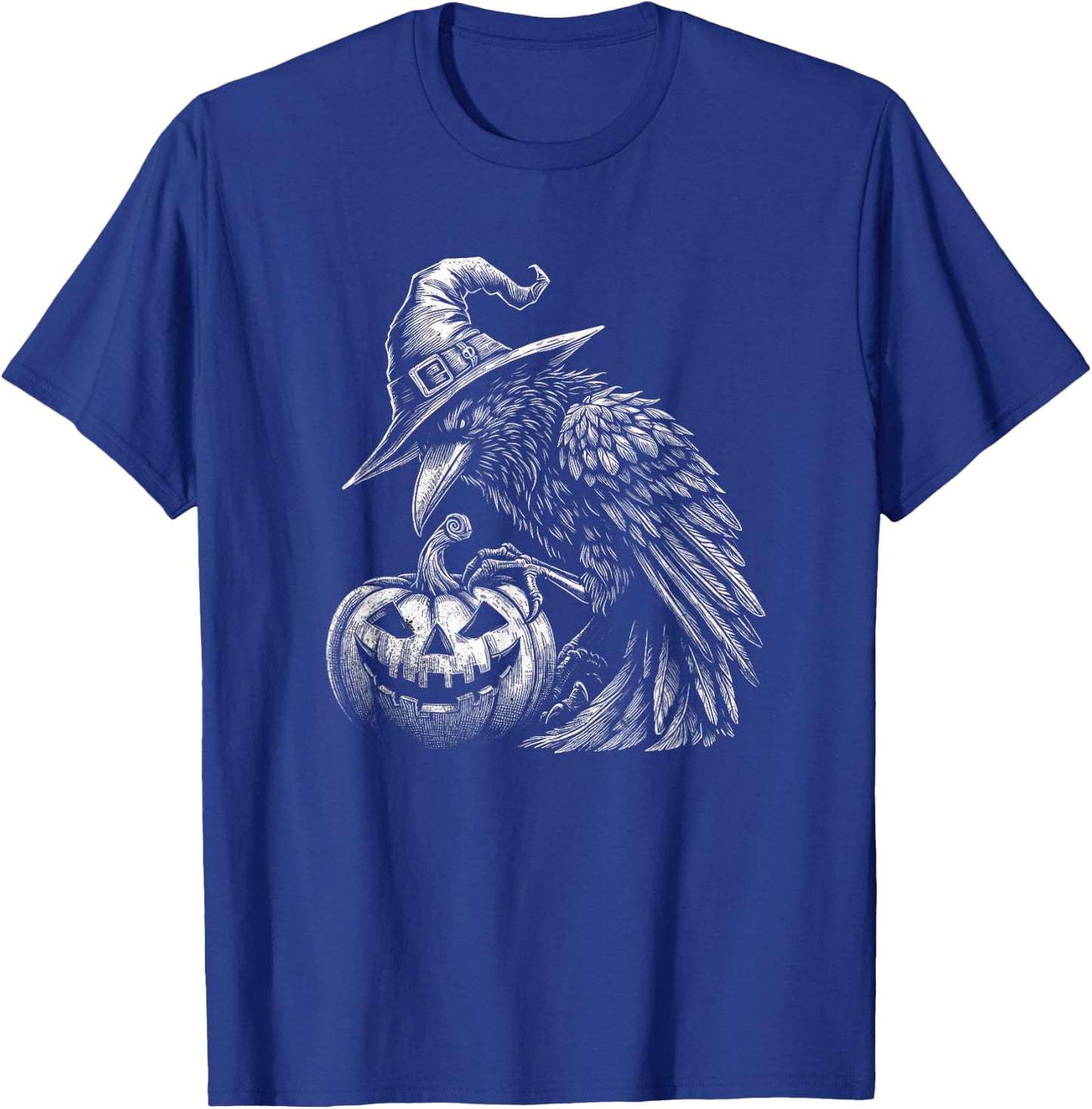 Goth Halloween Raven With Wizard Hat Art Crow Design T-Shirt - T-Shirt | Royal
