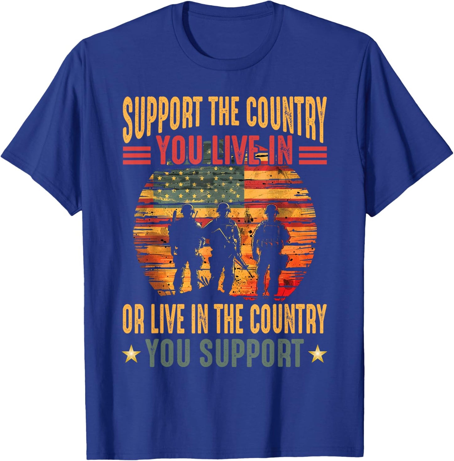 American Flag Vintage Support The Country You Live in T-Shirt - T-Shirt | Royal