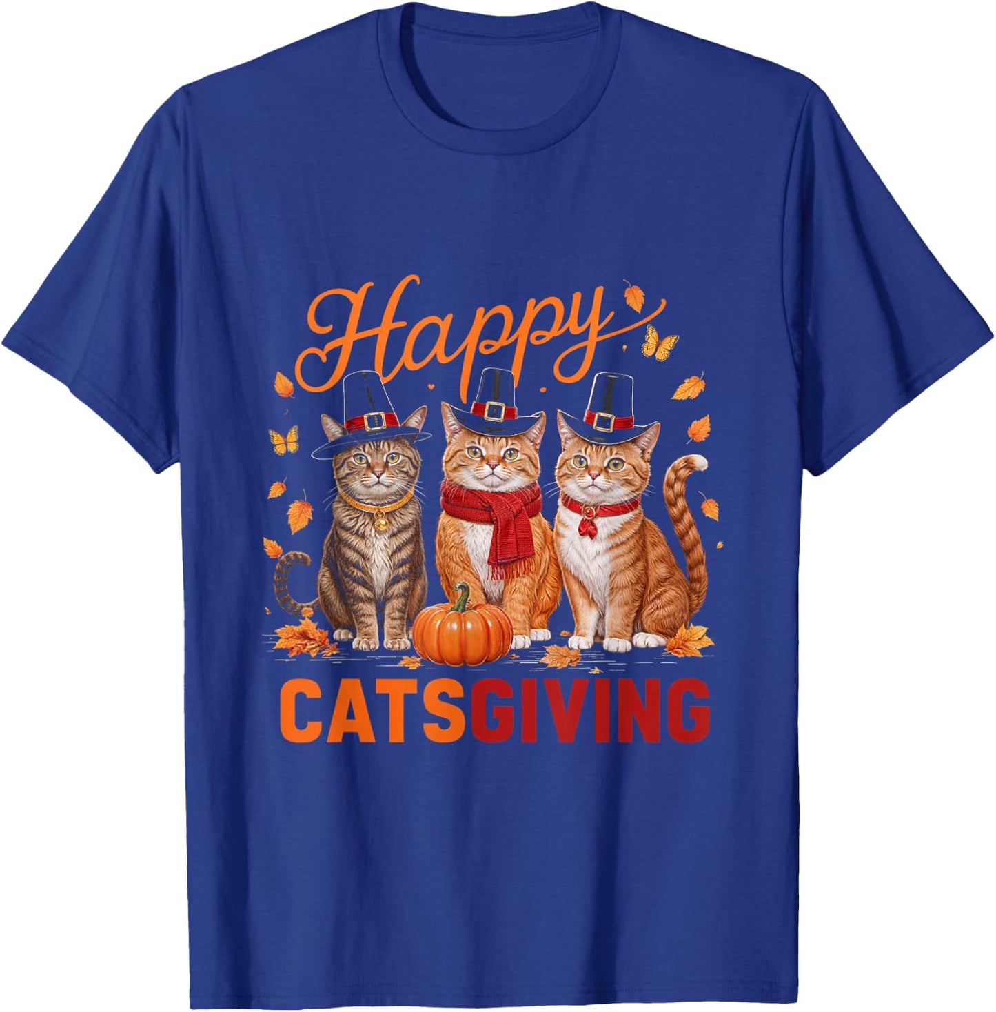 Happy Catsgiving Thanksgiving Cat Pumpkin Fall Cats T-Shirt - T-Shirt | Royal