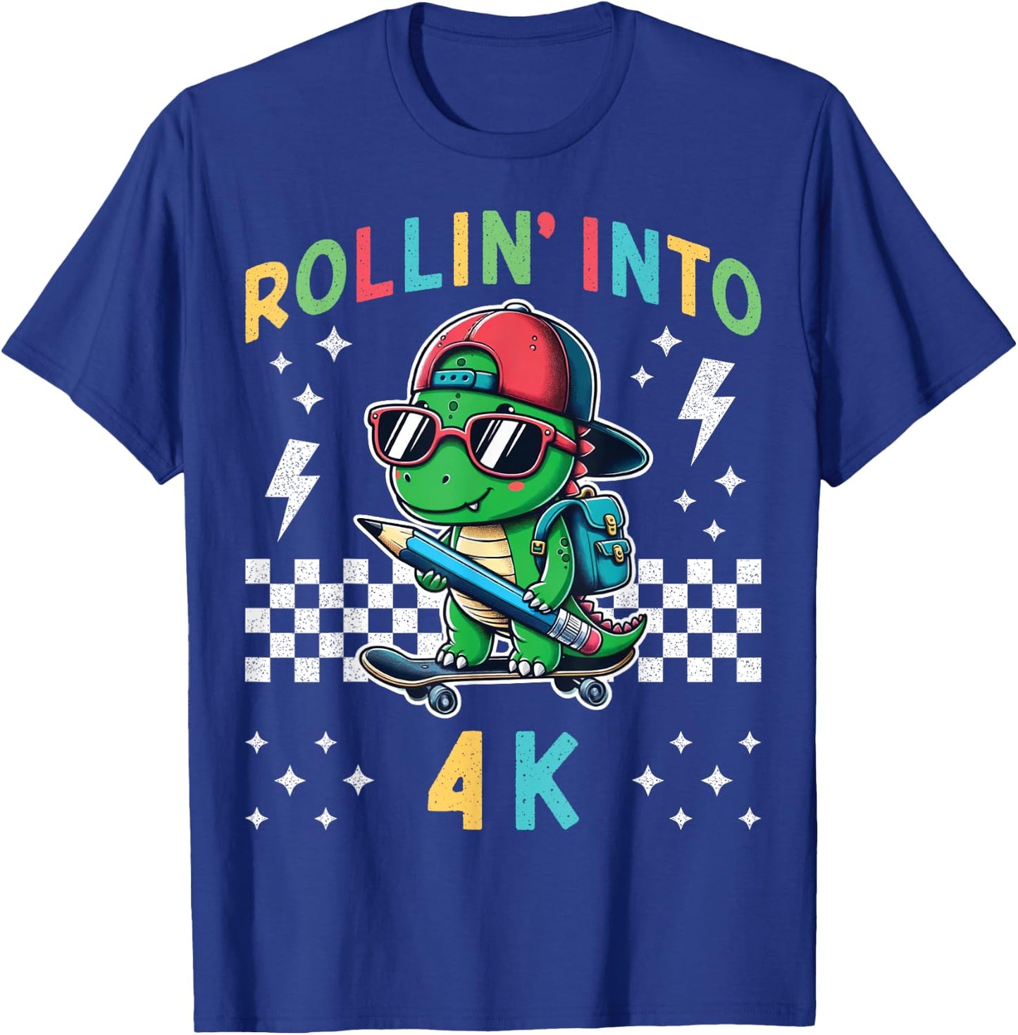 Rollin Into 4K Dinosaur First Day of Pre K 4 Im Ready for 4K T-Shirt - T-Shirt | Royal