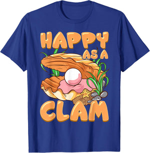 Funny Happy As A Clam Cute Clam Lovers Clam T-Shirt - T-Shirt | Royal
