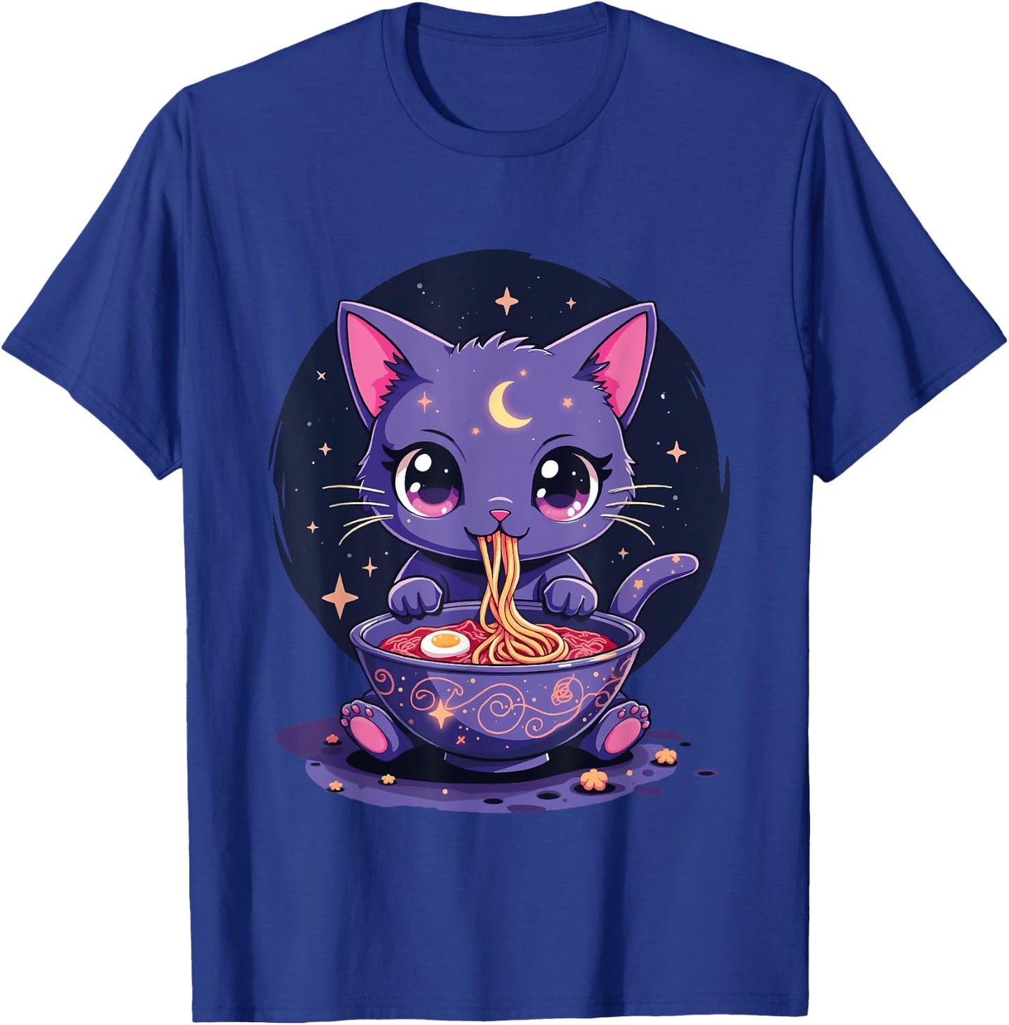 Kawaii Pastel Goth Aesthetic Creepy Cat Eating Ramen Noodles T-Shirt - T-Shirt | Royal