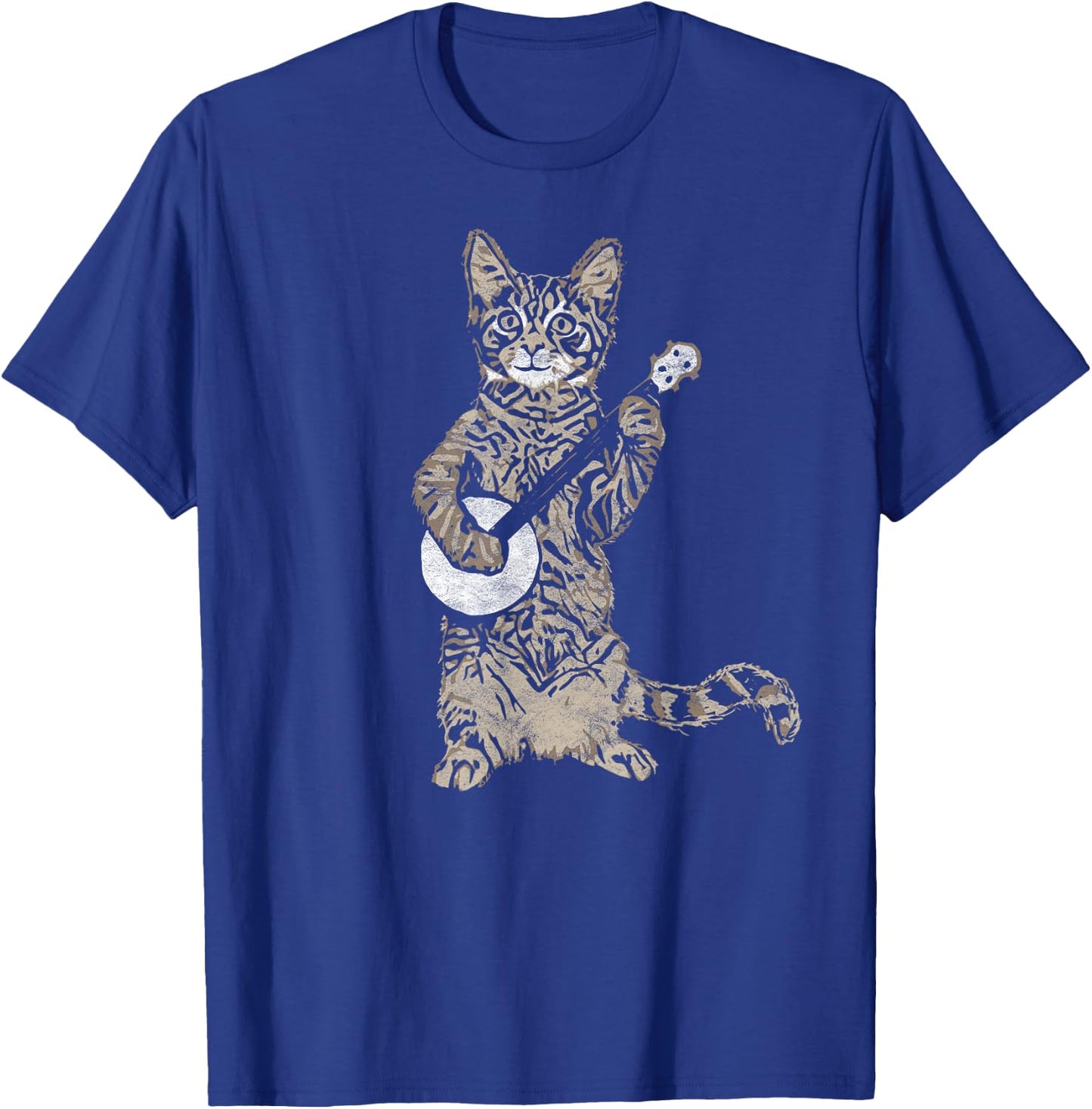 Banjo Cat - Funny Retro Style Bluegrass & Tabby Cat Lover T-Shirt - T-Shirt | Royal