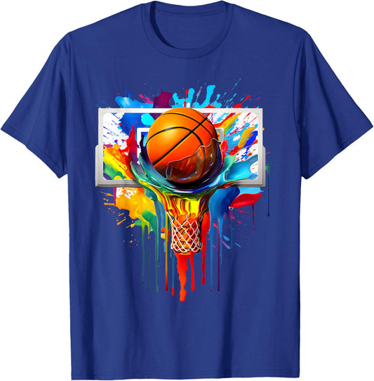 Colorful Basketball Tie Dye Color Splash Hoop Net Slam Dunk T-Shirt - T-Shirt | Royal