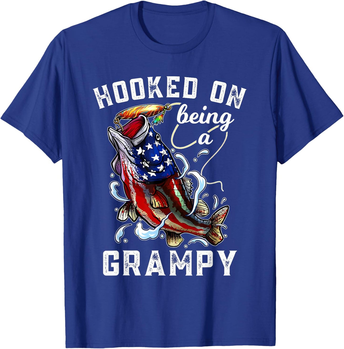 Hooked On Being A Grampy 4th Of July Fishing Grandpa T-Shirt - T-Shirt | Royal