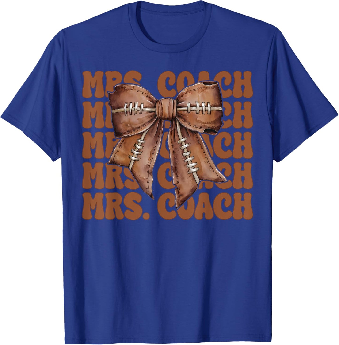 Mrs. Coach American Football Mom Mother's Day Coquette Bow T-Shirt - T-Shirt | Royal