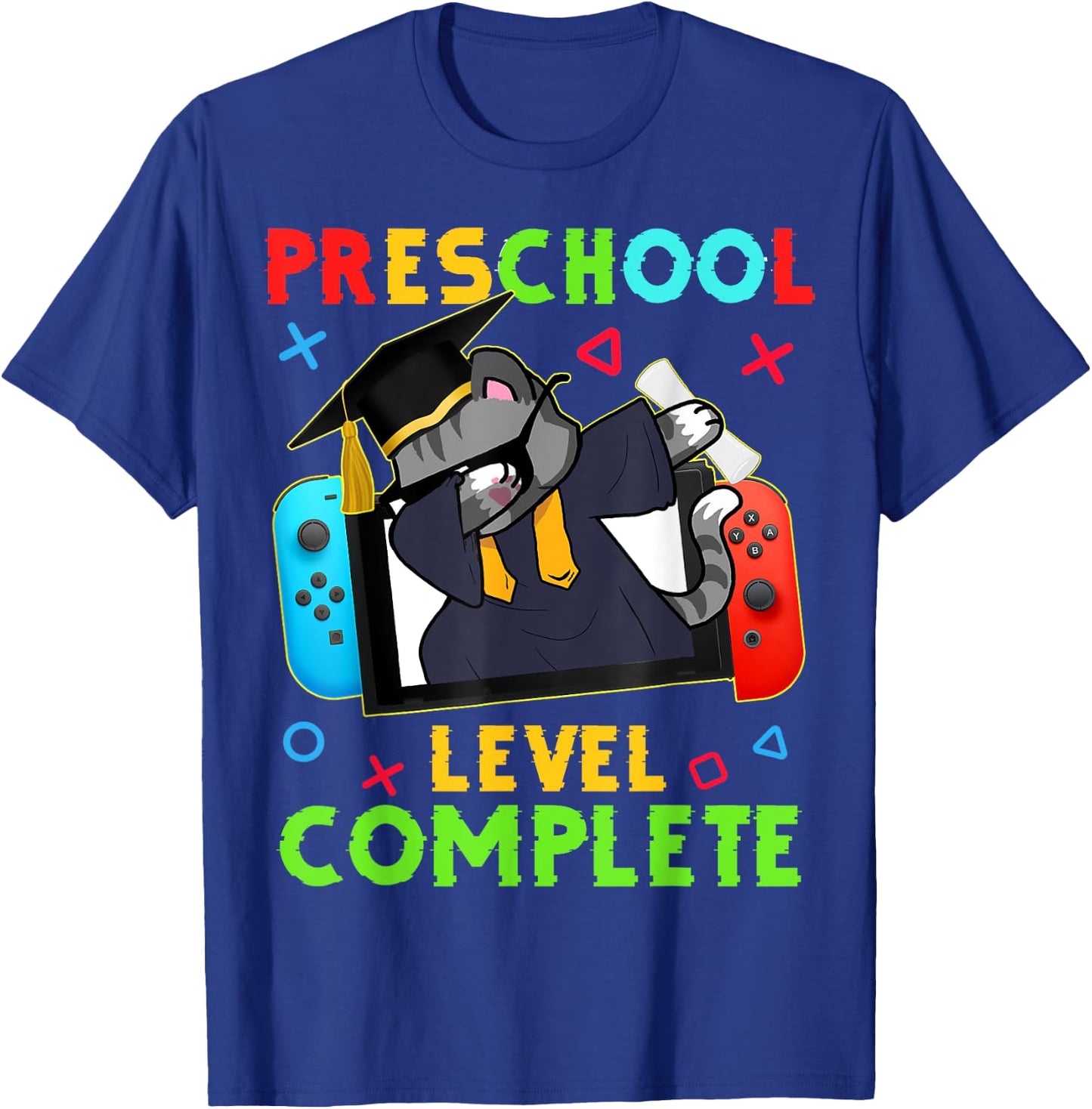Preschool Level Complete Graduation 2024 PreK Gamer Cat Kids T-Shirt - T-Shirt | Royal