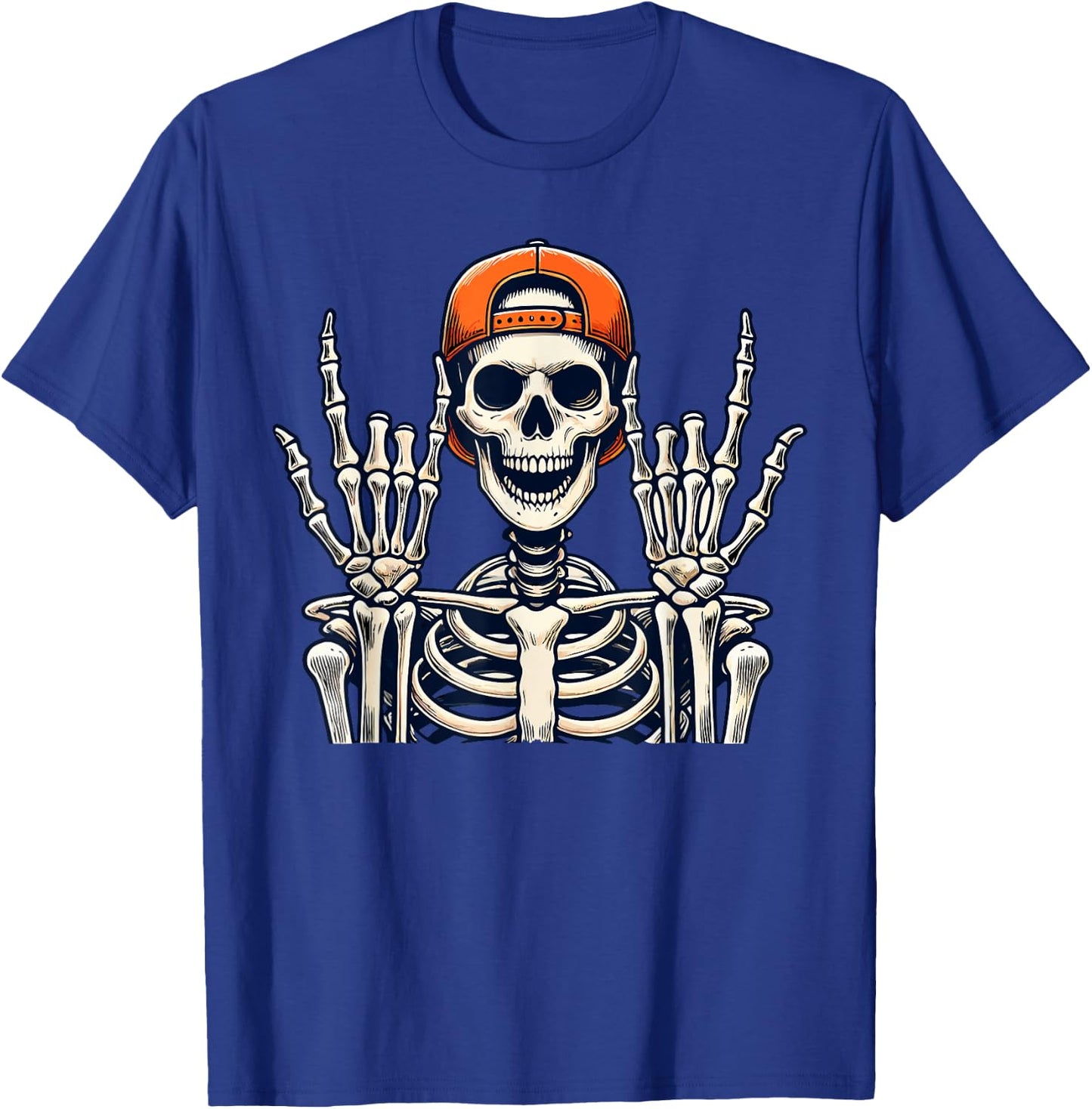 Rocker Skeleton Cap Skater Cool Halloween Punk Rock Men Boys T-Shirt - T-Shirt | Royal