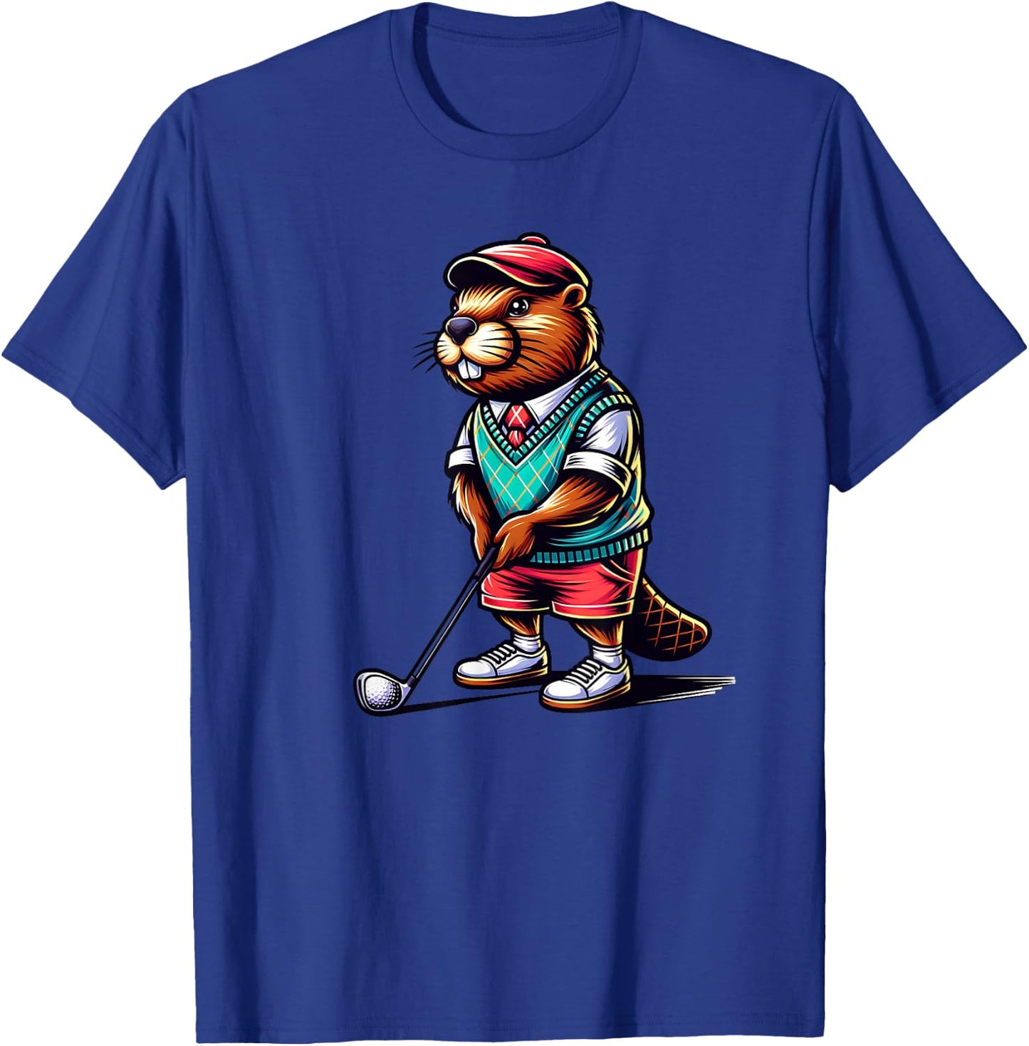 Funny Beaver Golfer Rodent Golfing Sports T-Shirt - T-Shirt | Royal