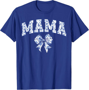Mama Coquette Toile Blue Bow Floral Family Matching T-Shirt - T-Shirt | Royal