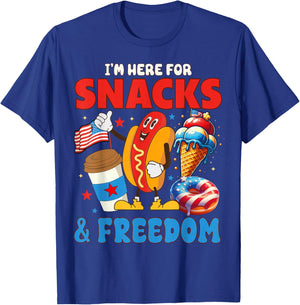 I'm here for Snacks and Freedom Vintage 4th of July Cute T-Shirt - T-Shirt | Royal