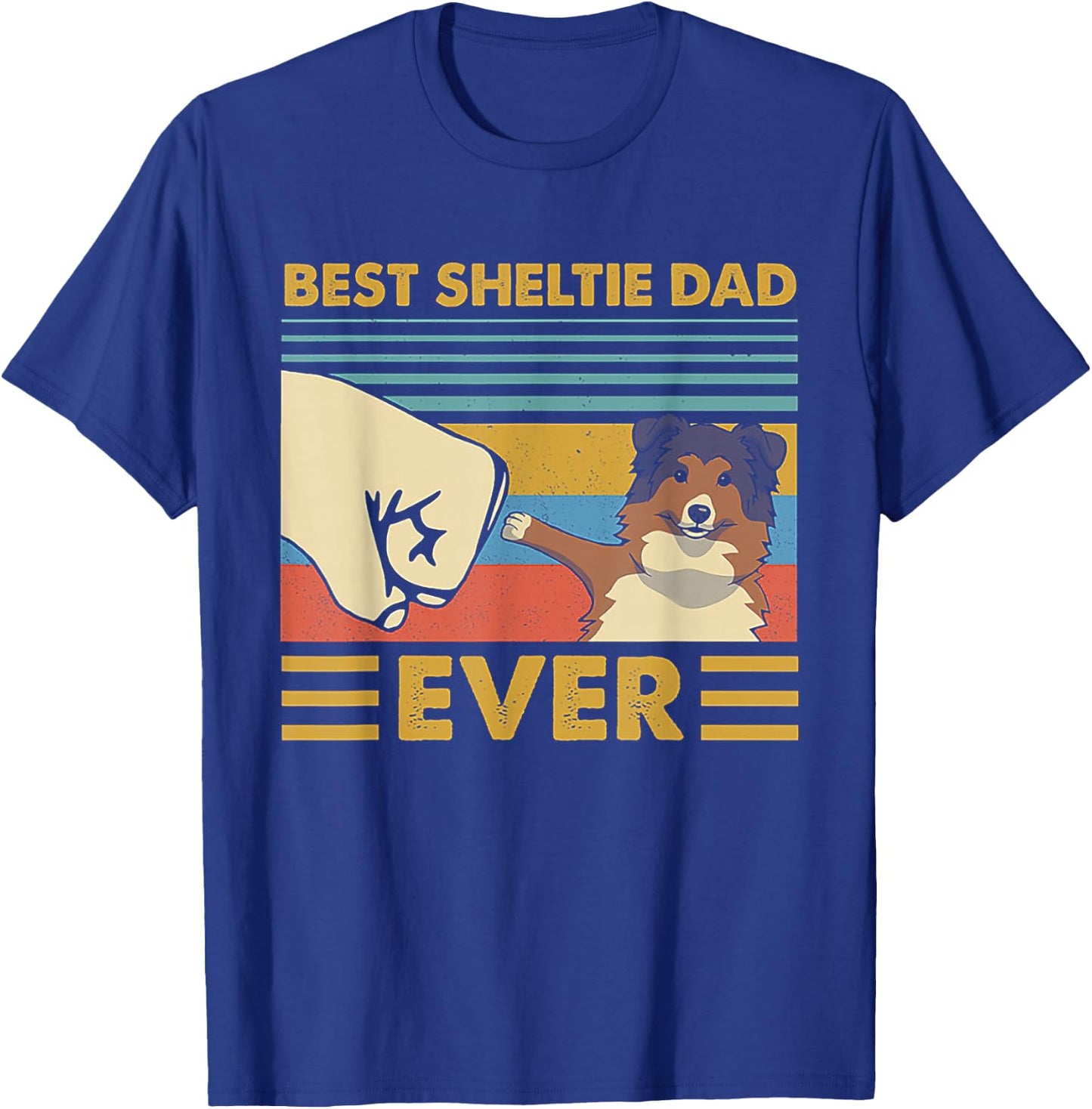 Best Sheltie Dad Ever Retro Vintage Sunset T-Shirt - T-Shirt | Royal