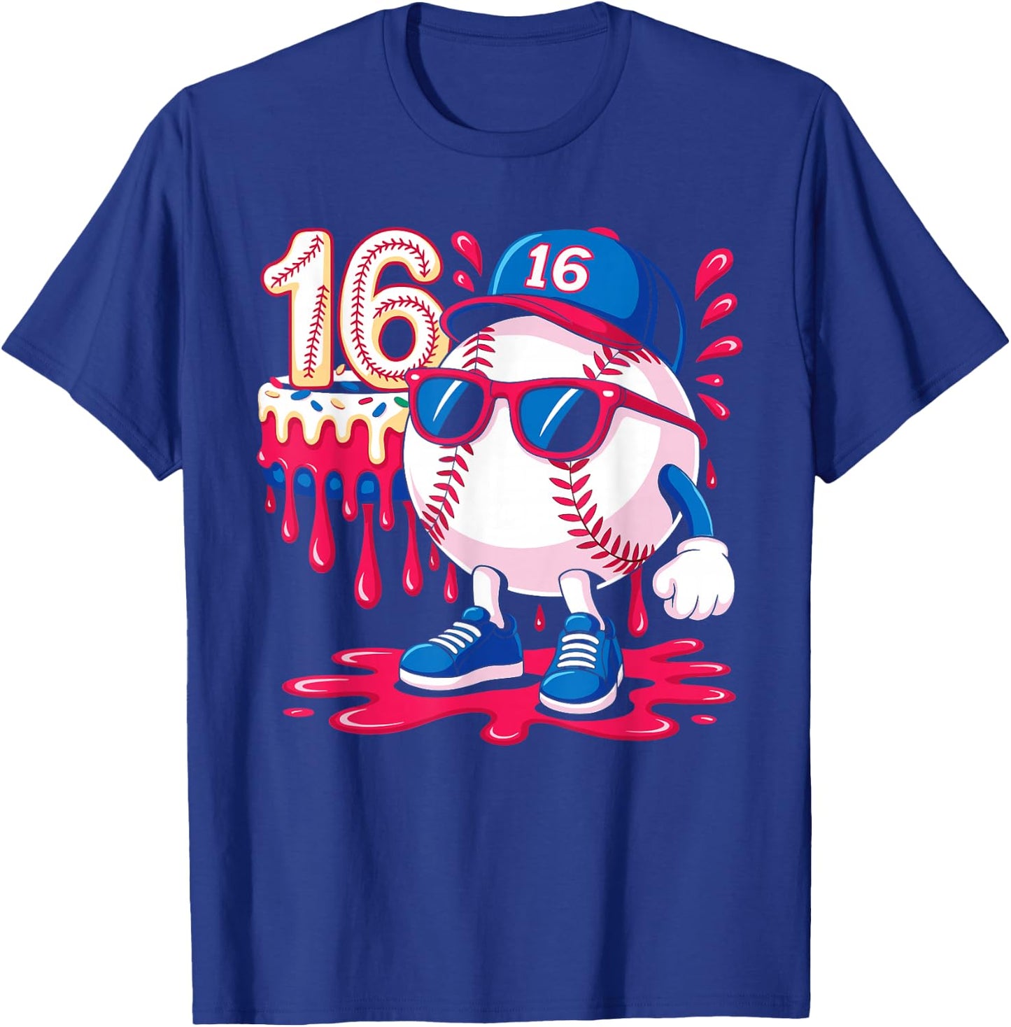 Baseball 16 Year Old Ice Cream Drip 16th Birthday T-Shirt - T-Shirt | Royal