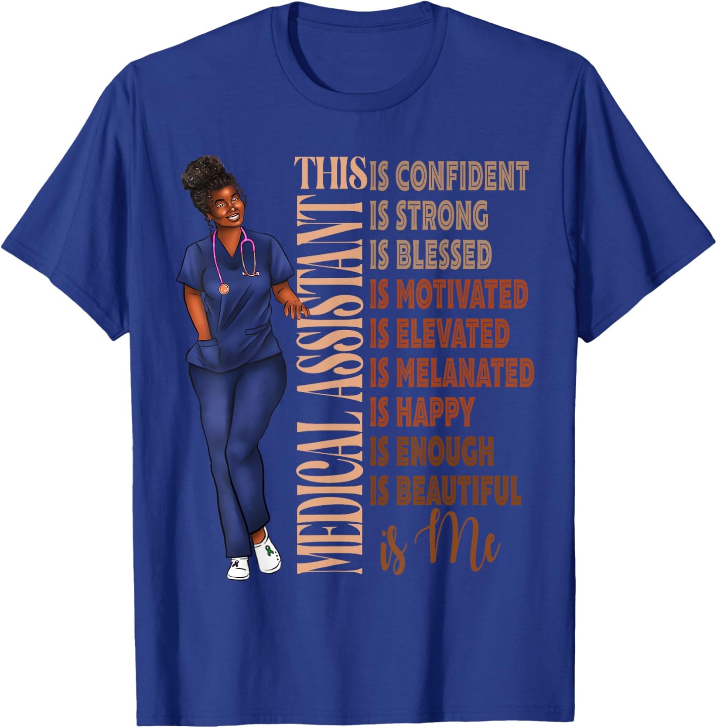 Black Melanin Medical Assistant Africa American MA Afro Hair T-Shirt - T-Shirt | Royal