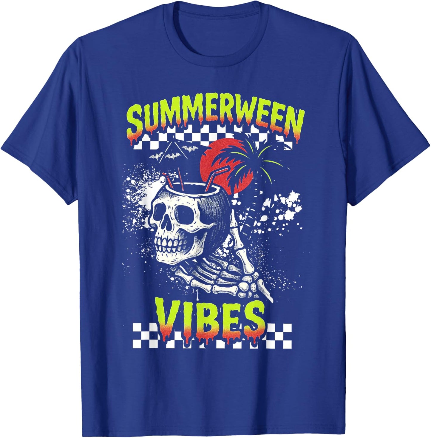 Summerween Vibes - Spooky Skull Drink Halloween T-Shirt - T-Shirt | Royal