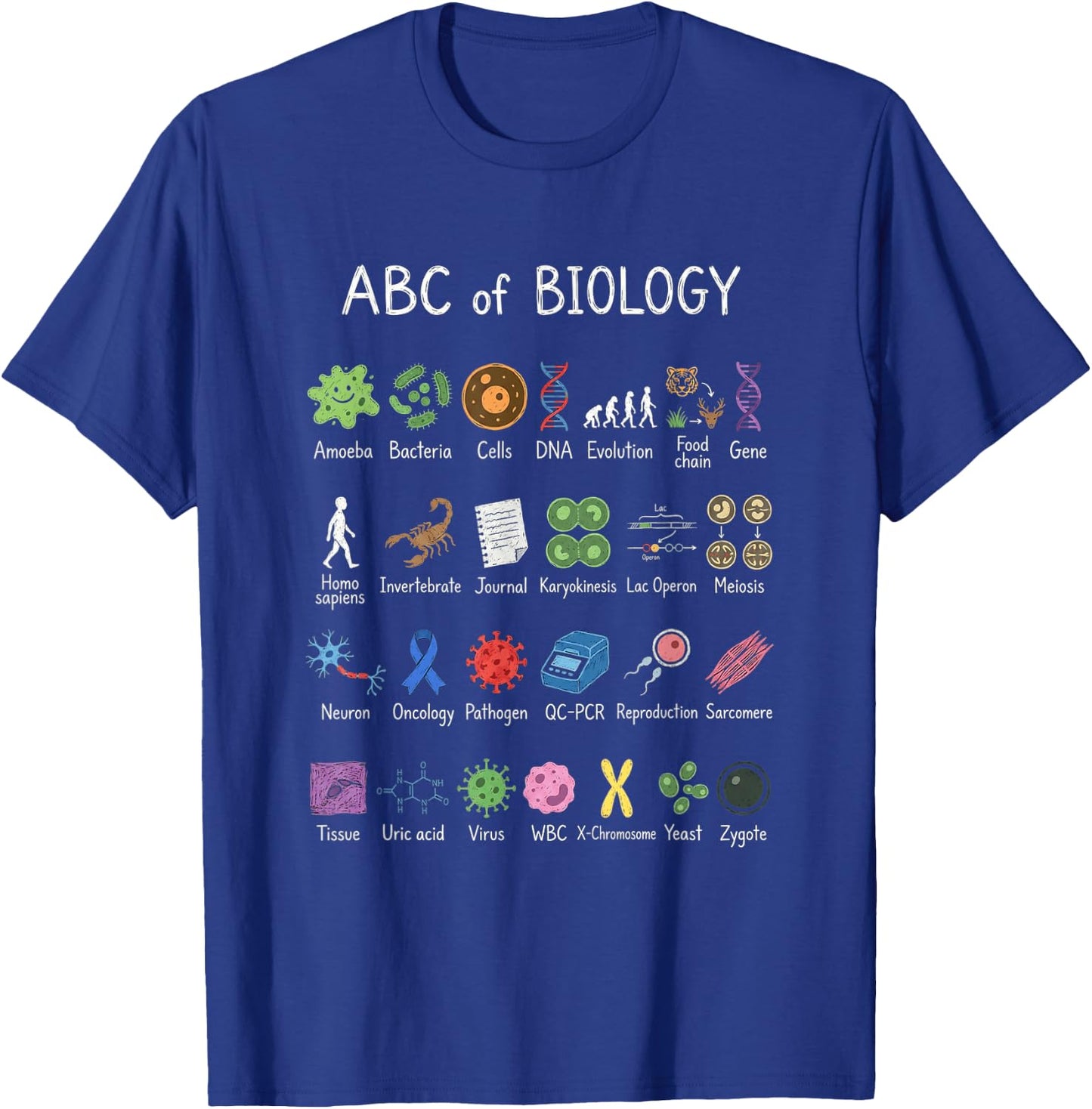 Biology Alphabet Science Education Teacher Student Chart T-Shirt - T-Shirt | Royal