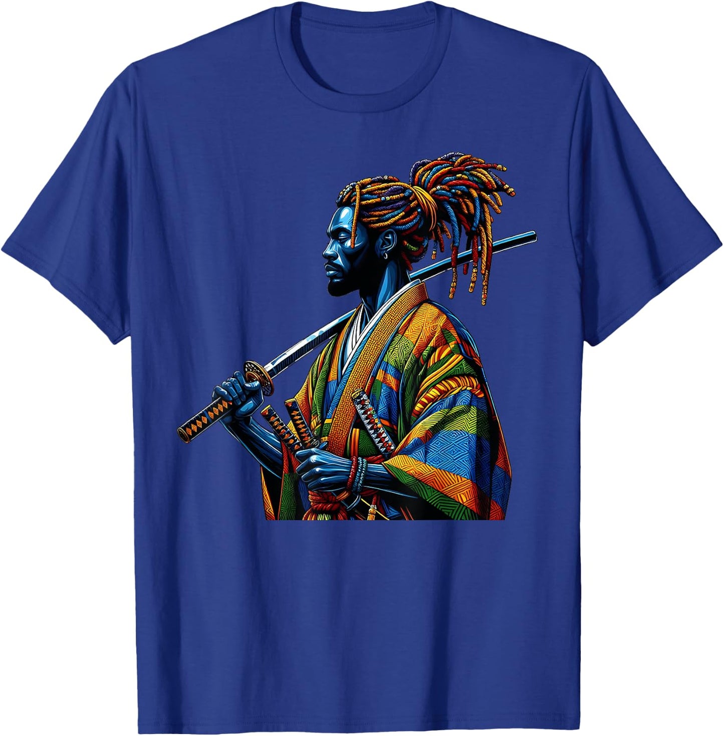 Black History Month Afro American Samurai Warrior Anime Art T-Shirt - T-Shirt | Royal