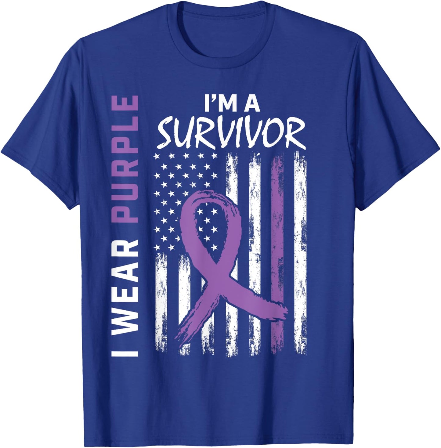 Wear Purple Pancreatic Cancer Survivor Gifts Women Men Flag T-Shirt - T-Shirt | Royal