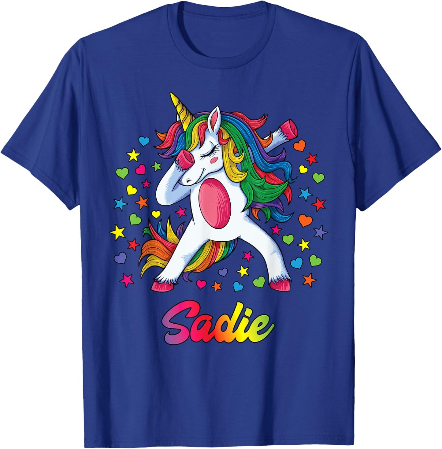 Sadie Dabbing Unicorn Rainbow Personalized Name Custom T-Shirt - T-Shirt | Royal