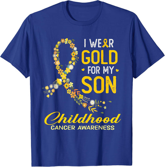 I Wear Gold For My Son Childhood Cancer Awareness Flower T-Shirt - T-Shirt | Royal