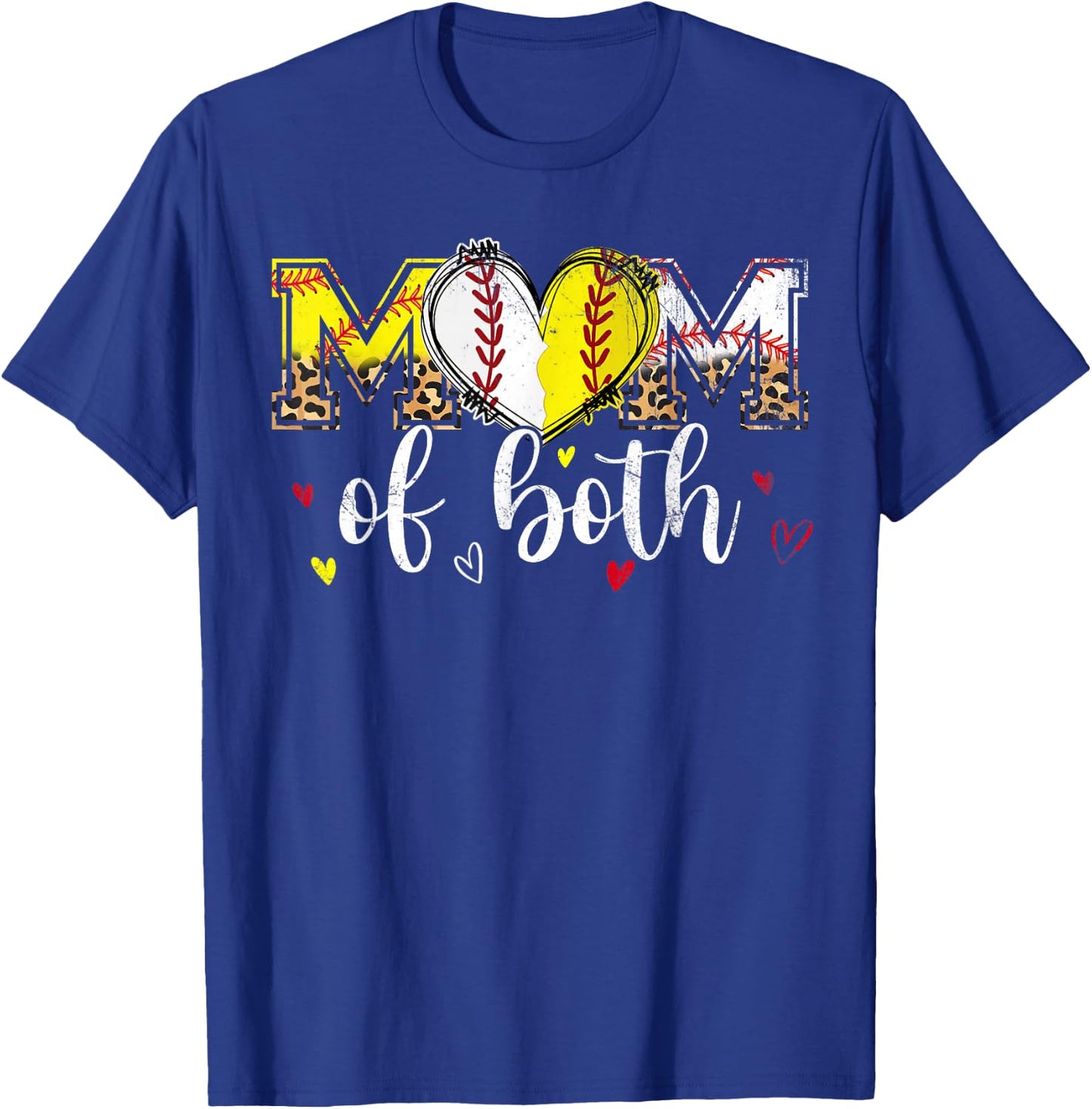 Mom Of Both Baseball Softball Heart Leopard Mothers Day Mama T-Shirt - T-Shirt | Royal