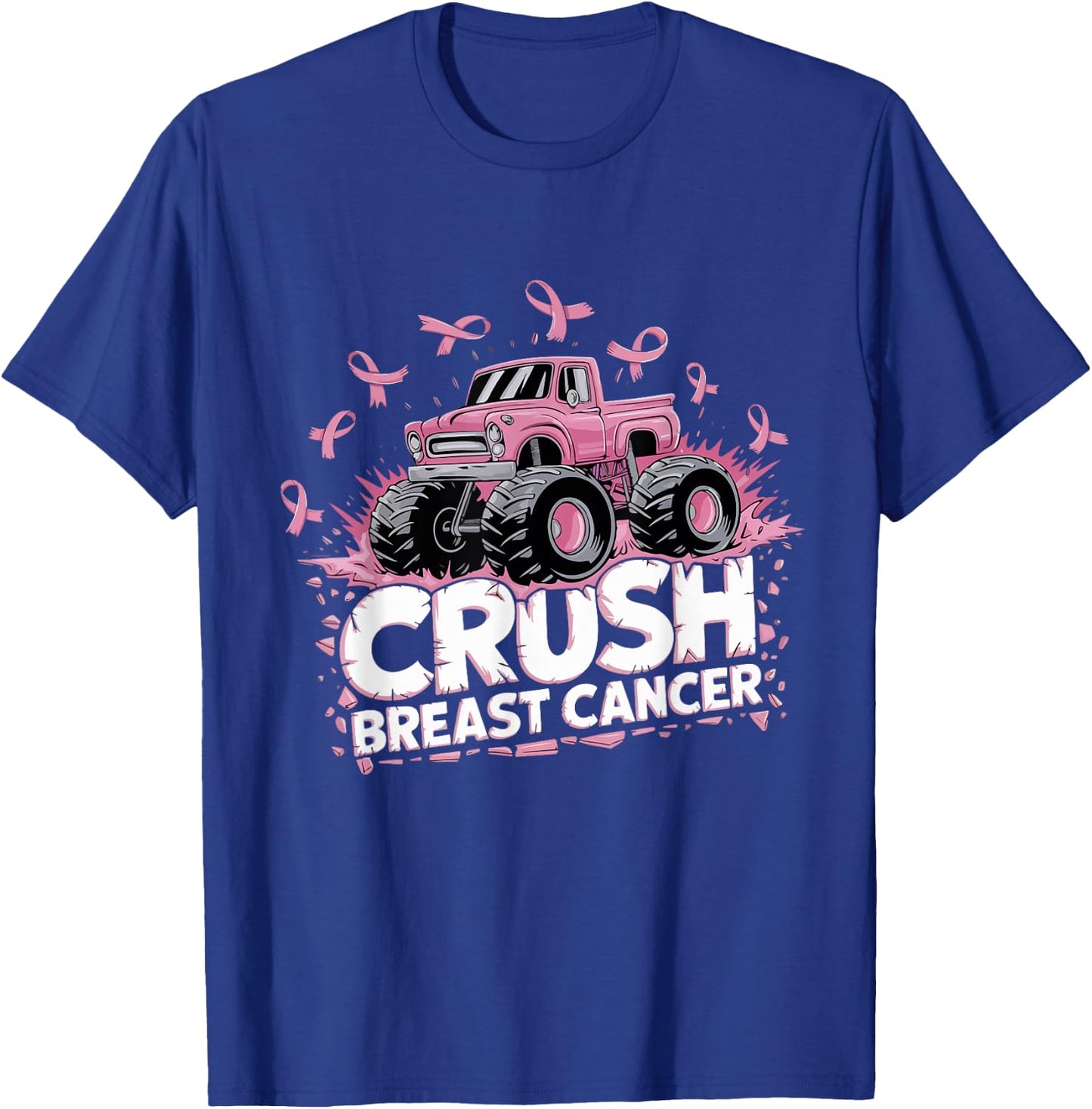 Crush Breast Cancer Pink Ribbon Adult Toddler Monster Truck T-Shirt - T-Shirt | Royal
