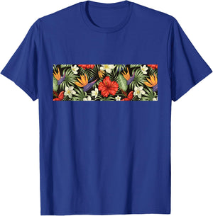 Tropical Flower Pattern Hibiscus Plumeria Flower Hawaiian T-Shirt - T-Shirt | Royal