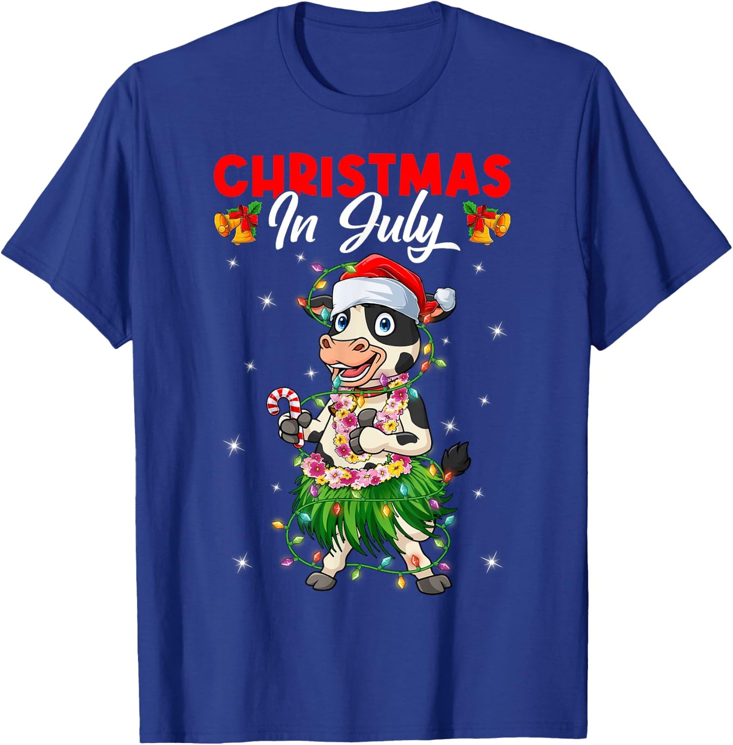 Funny Cow Lovers Hawaiian Christmas In July Summer Vacation Women Kids T-Shirt - T-Shirt | Royal