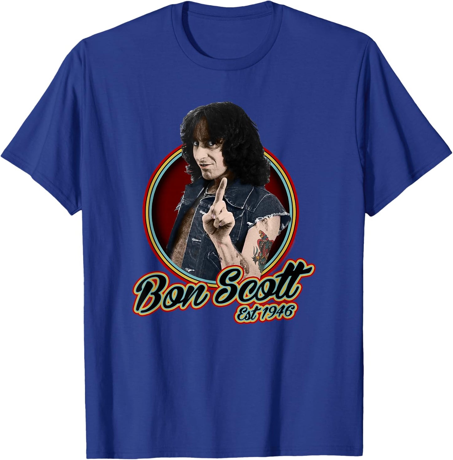 Bon Scott Retro Circle Photo Est 1946 T-Shirt - T-Shirt | Royal