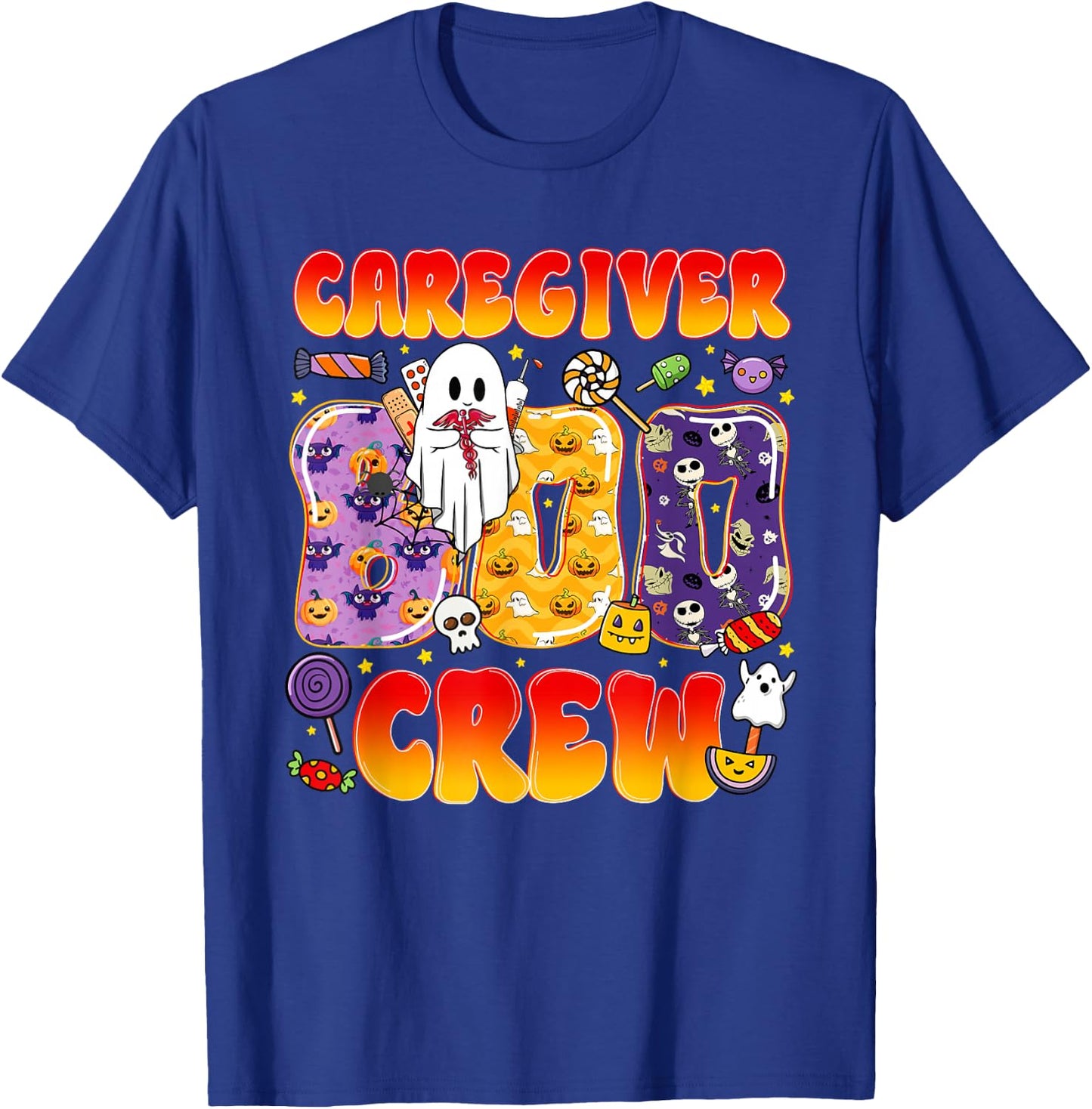 Caregiver Boo Crew Funny Halloween T-Shirt - T-Shirt | Royal