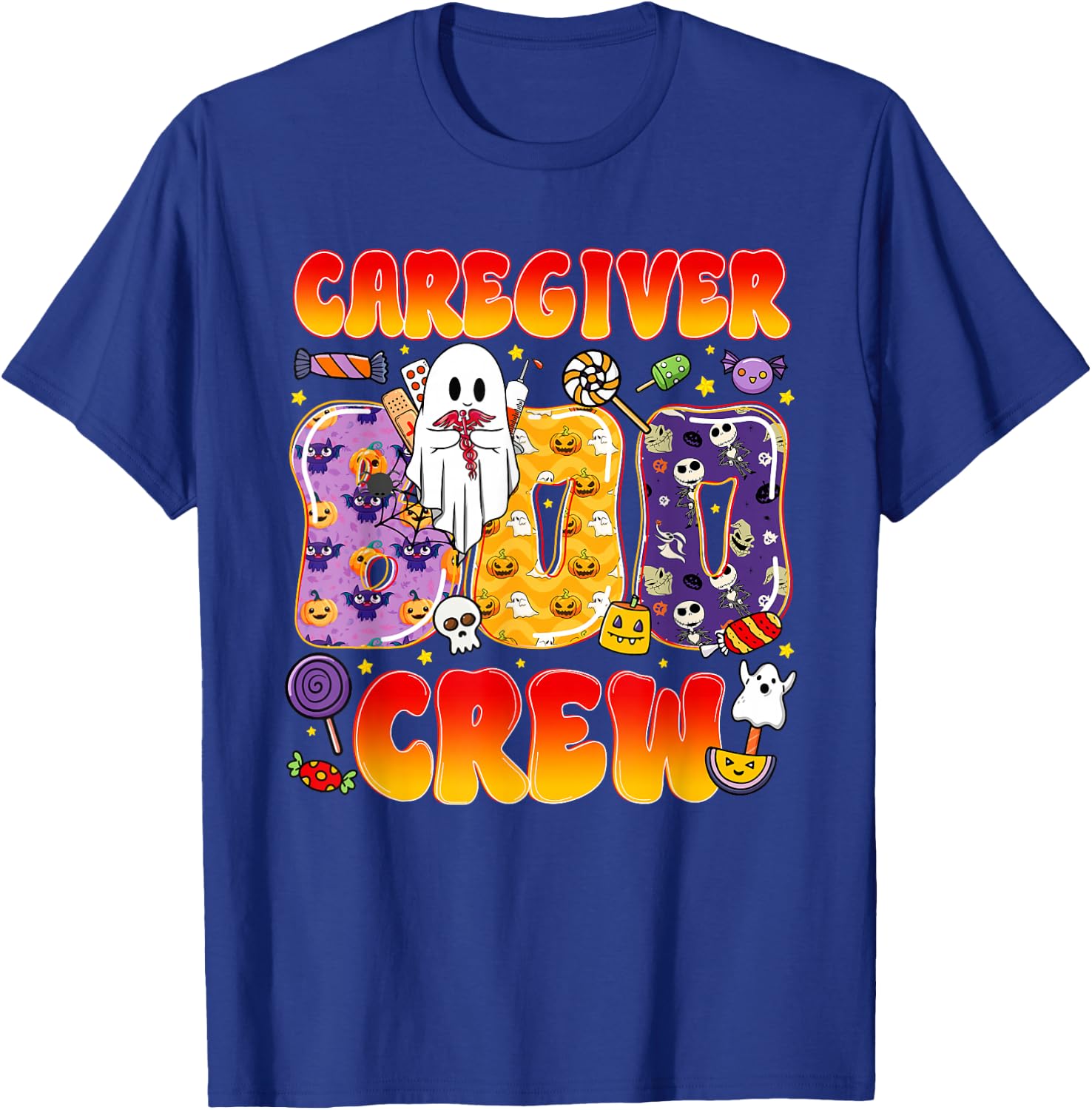 Caregiver Boo Crew Funny Halloween T-Shirt - T-Shirt | Royal