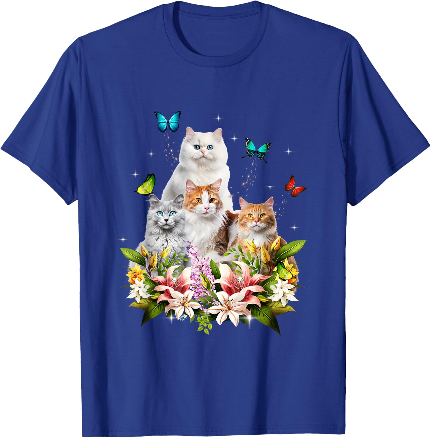 Kitten Lover Cute Cat Flower Butterfly Kitten Pet Animal T-Shirt - T-Shirt | Royal