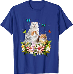 Kitten Lover Cute Cat Flower Butterfly Kitten Pet Animal T-Shirt - T-Shirt | Royal