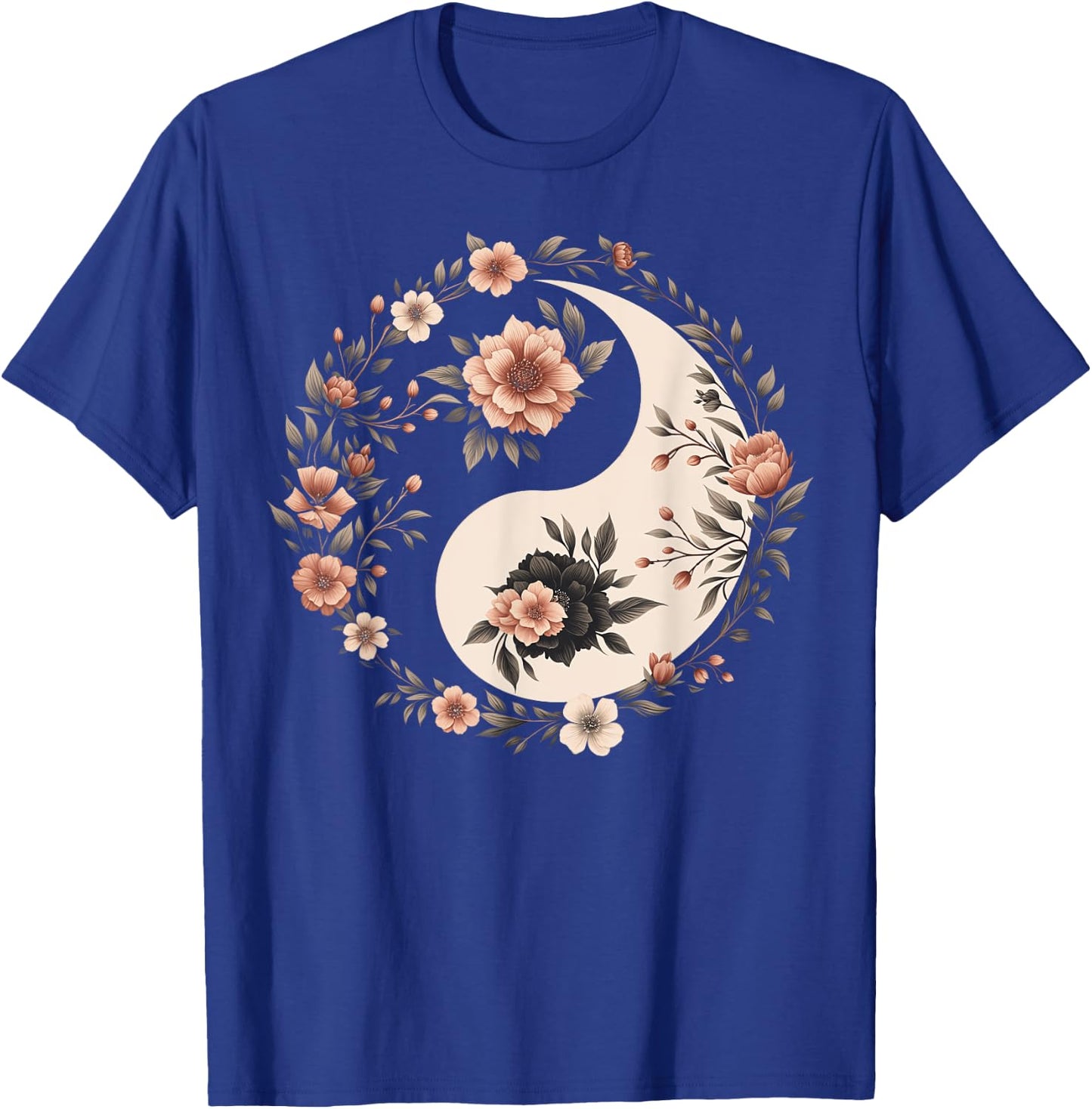Cool Yin and Yang Symbol Floral Art Style Men Women T-Shirt - T-Shirt | Royal