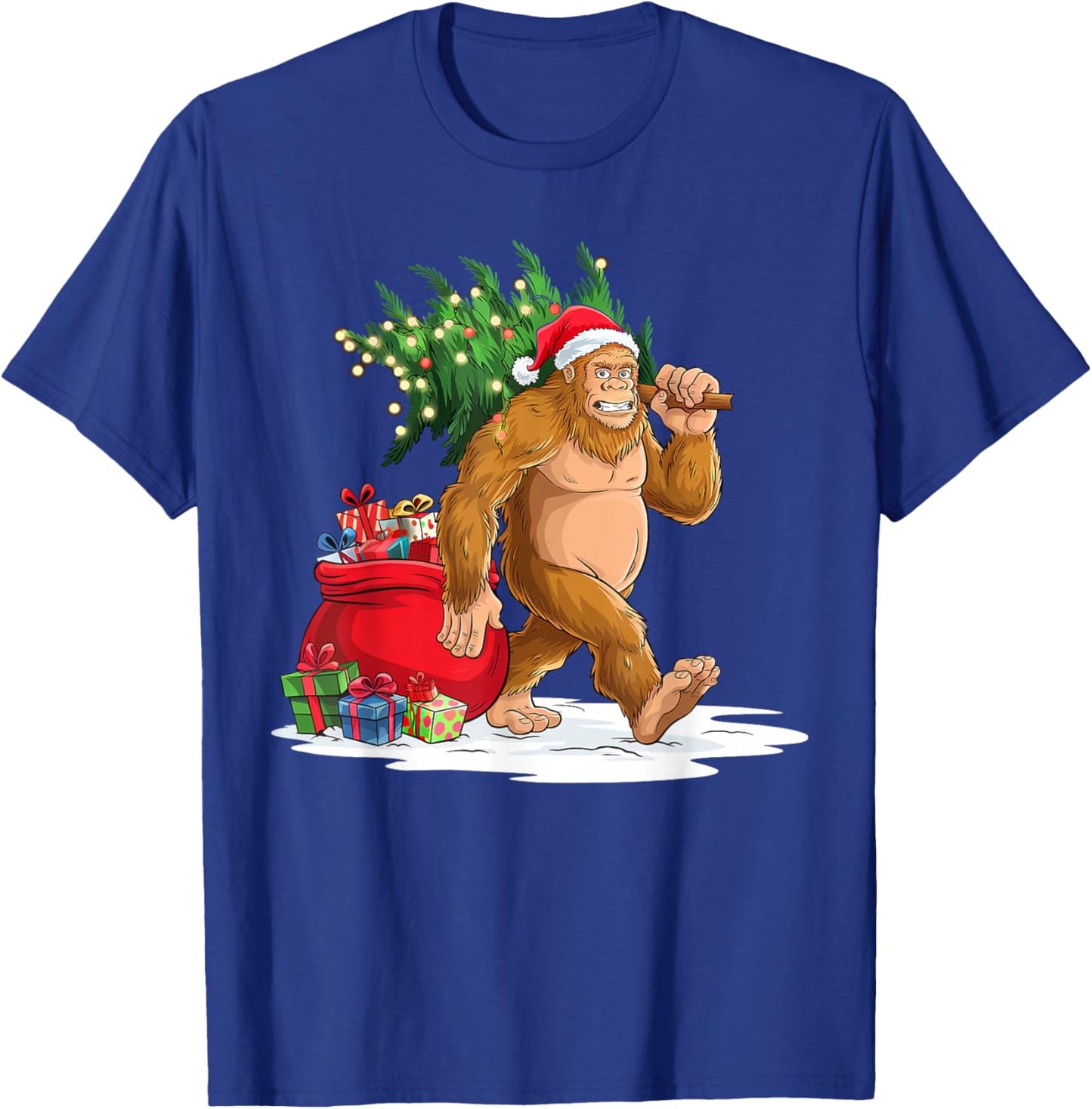 Bigfoot Christmas Tree Lights Xmas Boys Men Sasquatch Lovers T-Shirt - T-Shirt | Royal