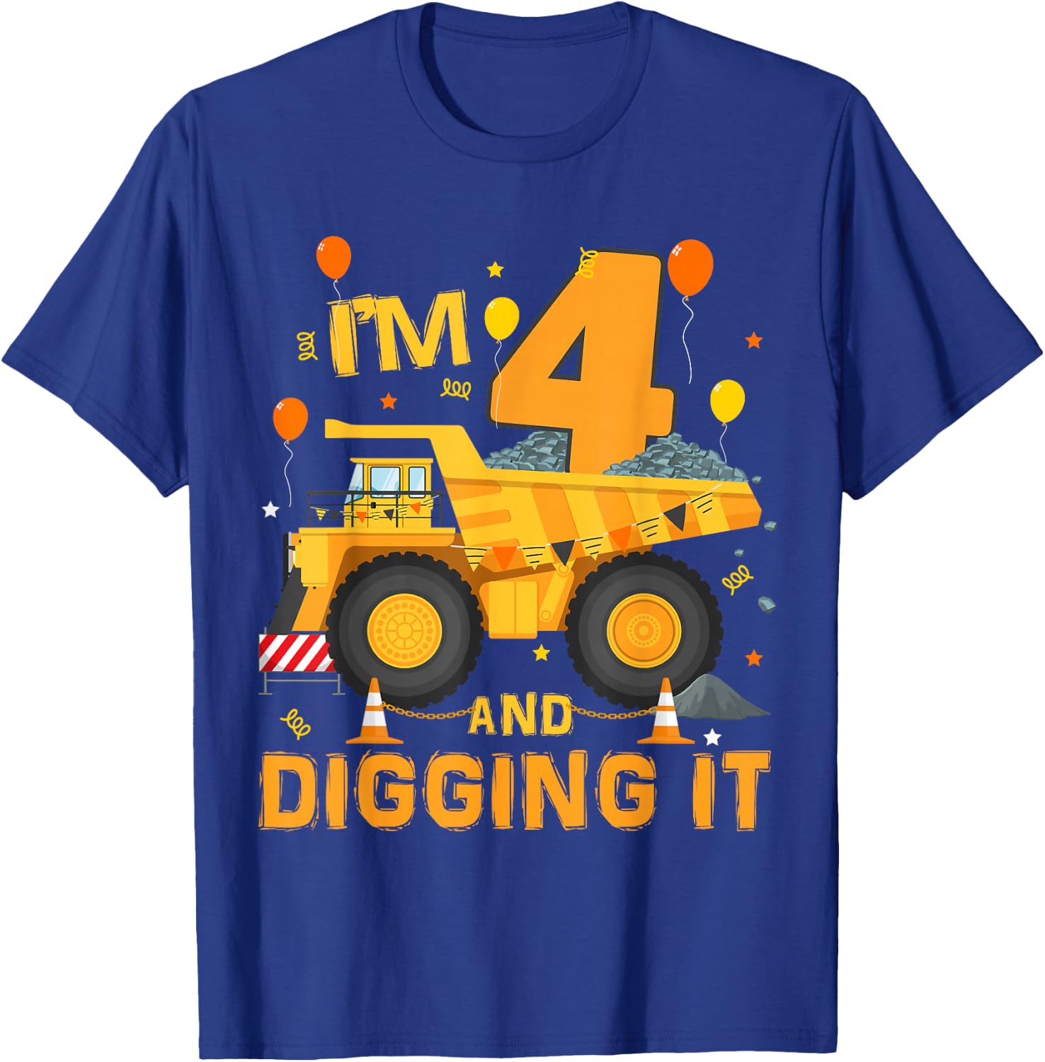 I'm 4 Year Old Digging It 4th Birthday Construction Truck T-Shirt - T-Shirt | Royal