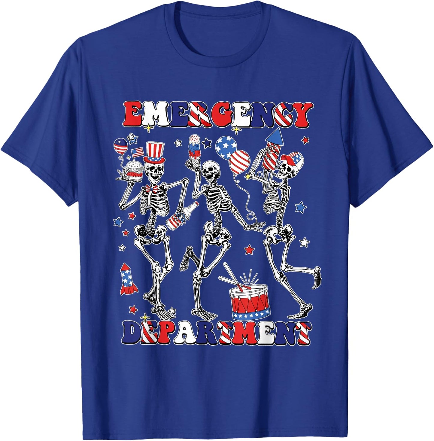 Department Skeleton Dancing ER Nurse 4th Of July T-Shirt - T-Shirt | Royal