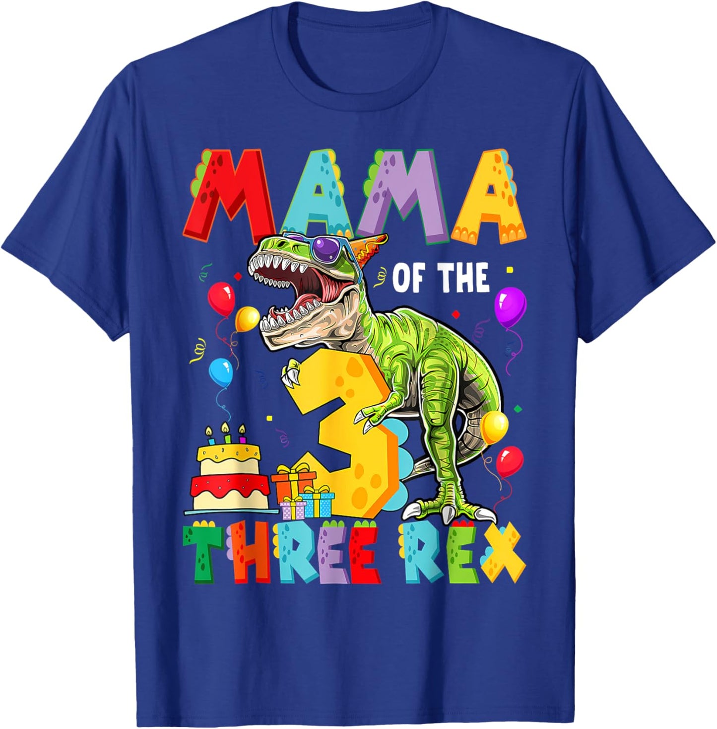 Mama Of The Three Rex 3Rd Birthday Boy Dinosaur T-Rex T-Shirt - T-Shirt | Royal