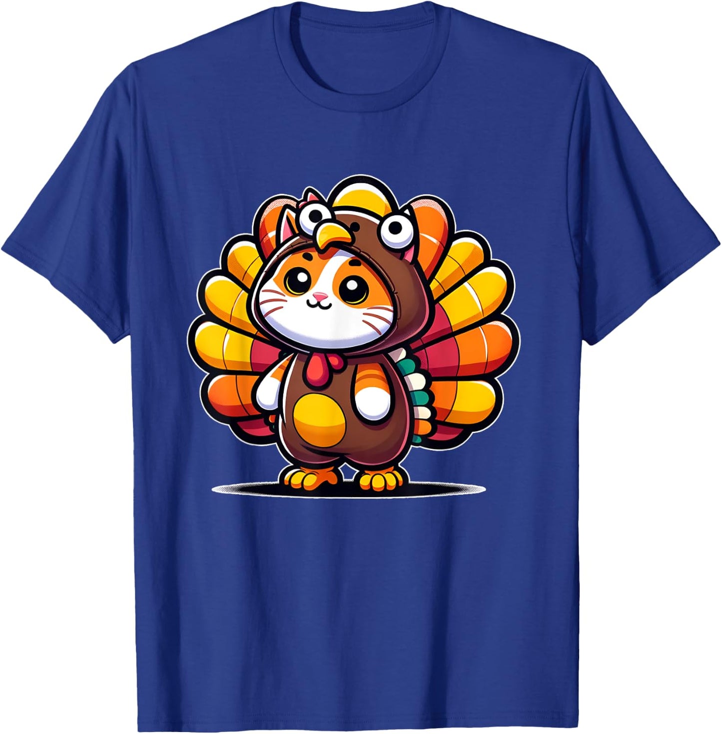 Pilgrim Cat in Turkey Disguise turkey costume Thanksgiving T-Shirt - T-Shirt | Royal