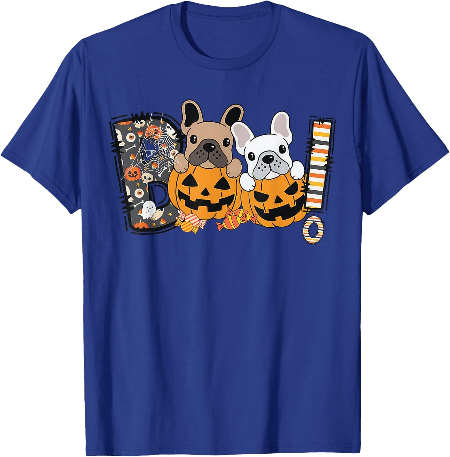 Boo French Bulldog Pumpkin Candy Dog Puppy Halloween Costume T-Shirt - T-Shirt | Royal