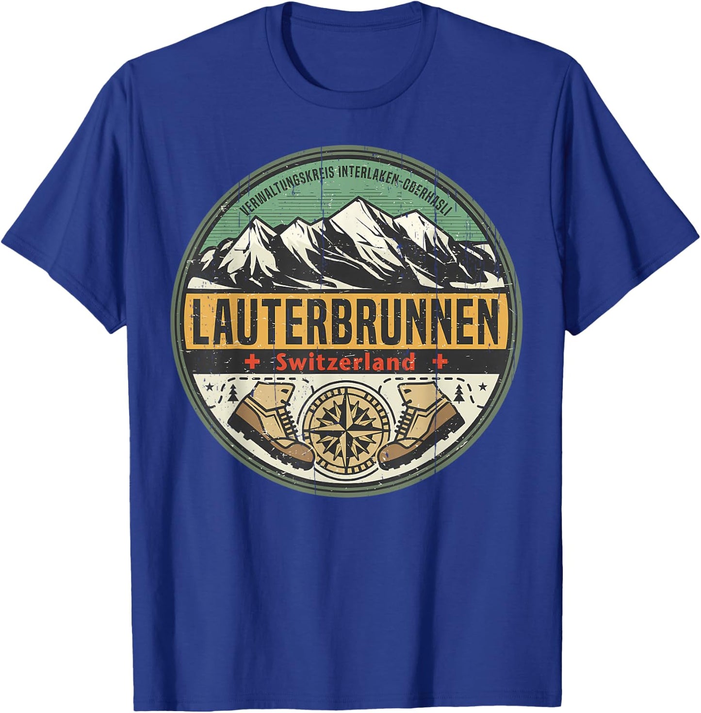 Vintage Lauterbrunnen, Switzerland Mountain Hiking Nature T-Shirt - T-Shirt | Royal