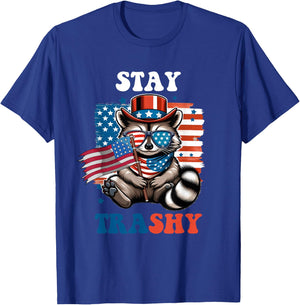 White Trash Party Attire Raccoon Stay Trashy American Flag T-Shirt - T-Shirt | Royal